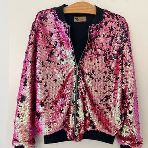 Vibrant Pink Sequin Bomber Jacket *small flaw, noted in the comments, photos